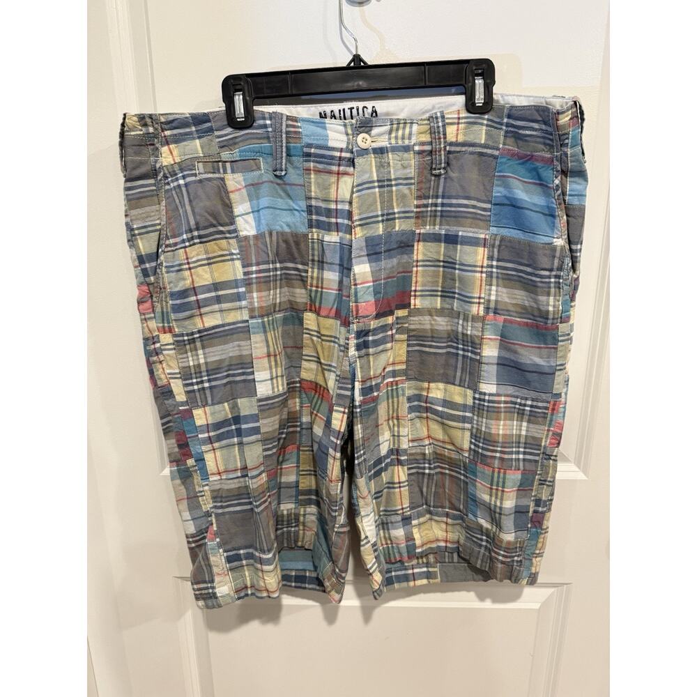 Nautica Mens Shorts Patchwork Designer Walking Golf Casual Plaid Pastel Sz 38